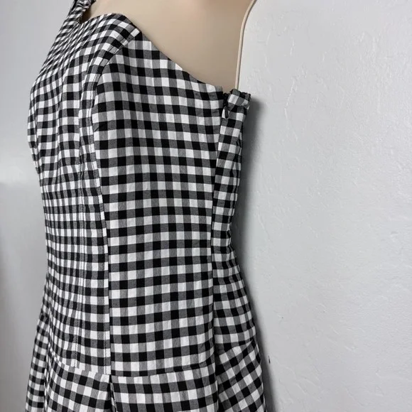 By Anthropologie One Shoulder Gingham Midi Dress Black White Cottagecore M - Picture 4 of 12